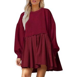 NEW Crew Neck Pullover Oversized Sweatshirt Mini Dress S